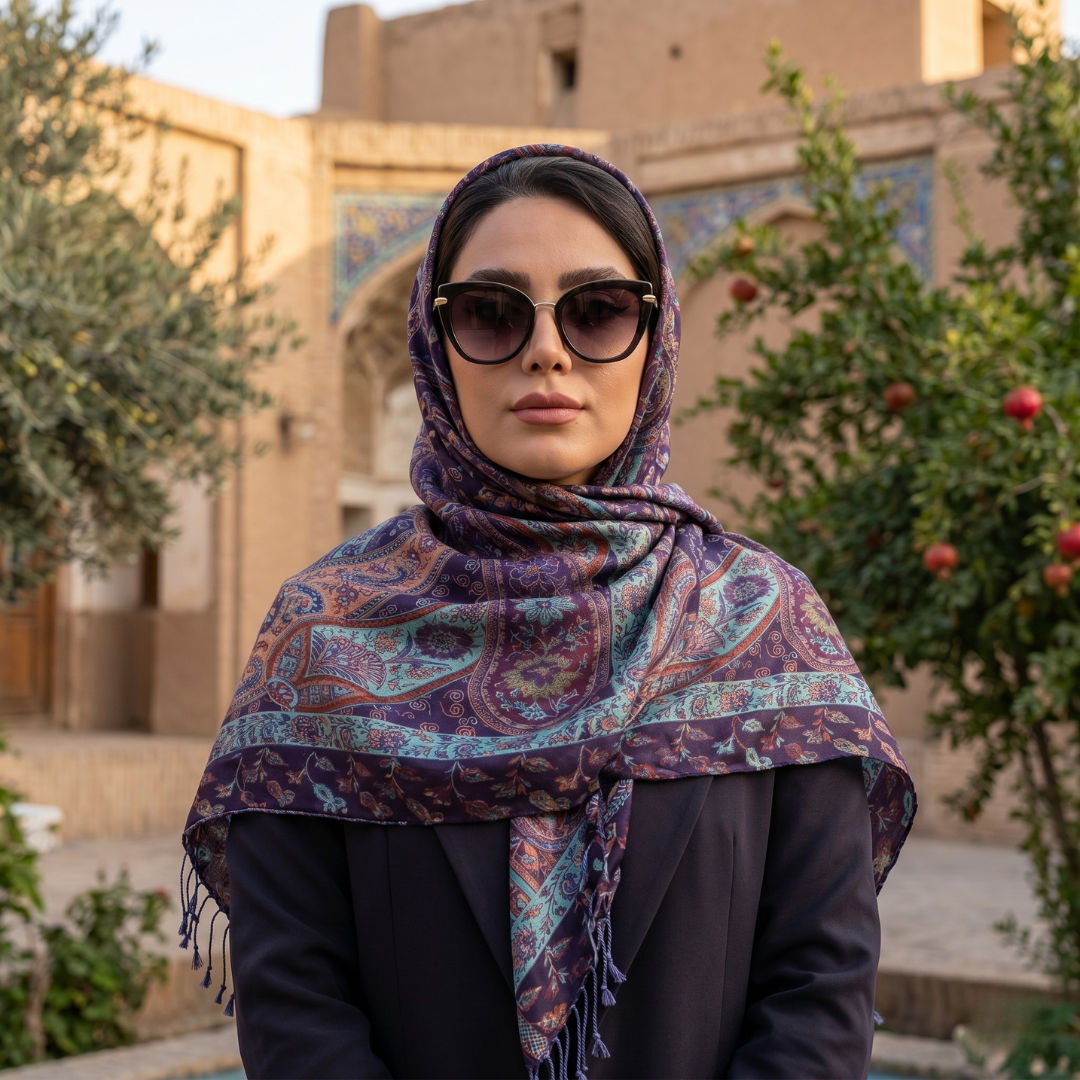 Elongated Paisley Blue/White Scarf